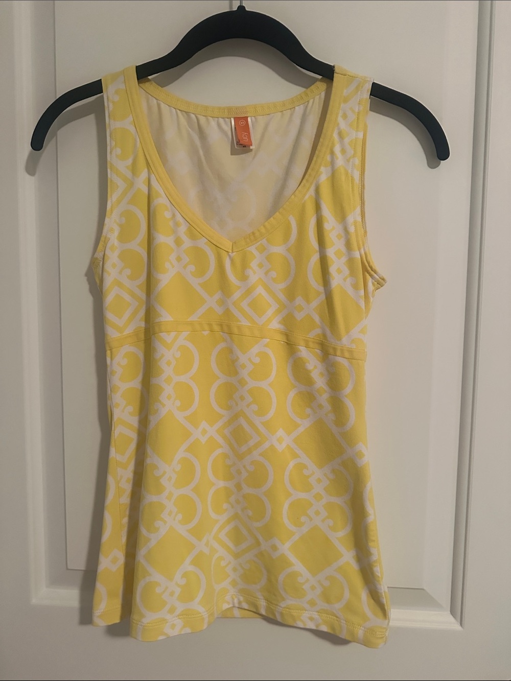 Lucy Yellow and White Geometric V-Neck Tank Top